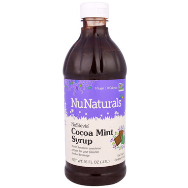 NuNaturals, NuStevia، شراب الكاكاو والنعناع، ​​16 أونصة سائلة (0.47 لتر)