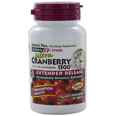 Nature's Plus, Herbal Actives, Ultra Cranberry 1500, 1500 mg, 30 tabletas vegetales