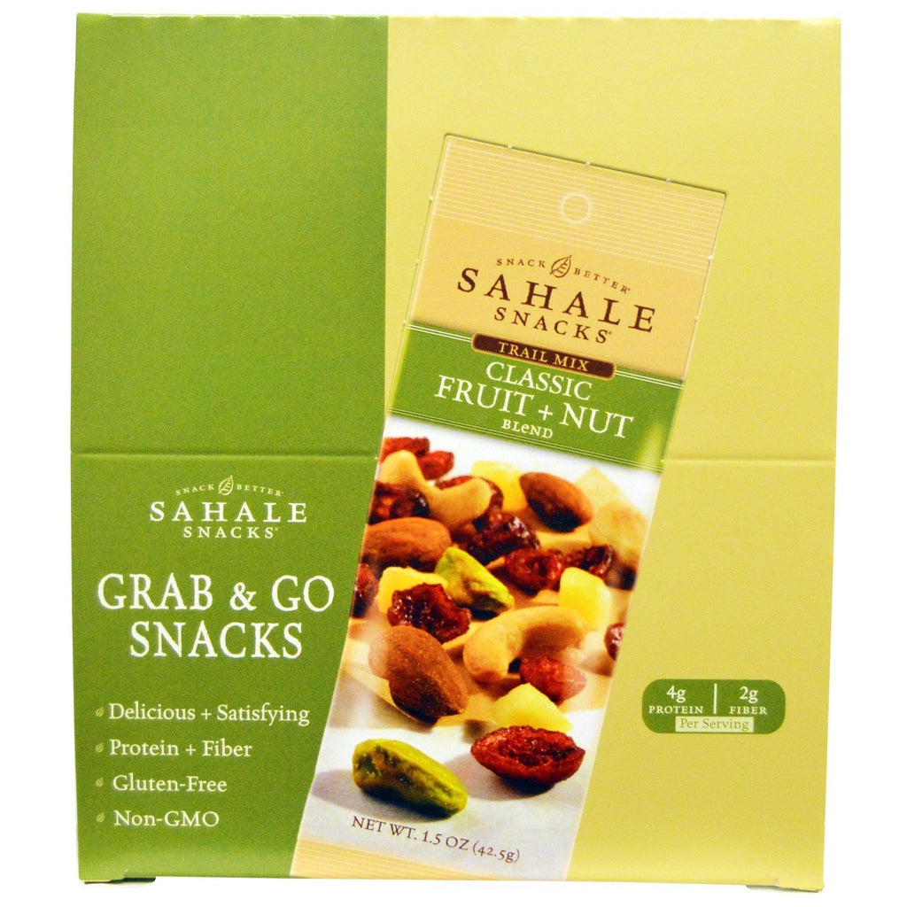 Gustări Sahale, amestec Trail, amestec clasic de fructe + nuci, 9 pachete, 1,5 oz (42,5 g) fiecare
