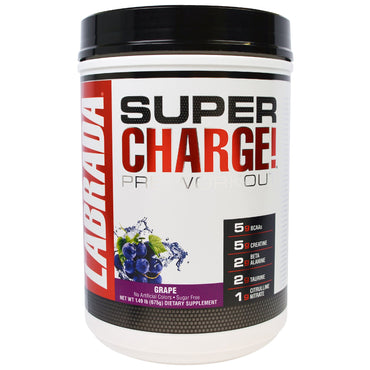 Labrada Nutrition, Super Charge! Pre-Workout, Grape, 1.49 lb (675 g)