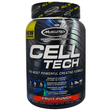 Muscletech, Cell Tech, den mest kraftfulde kreatinformel, frugtpunch, 3,09 lbs (1,40 kg)