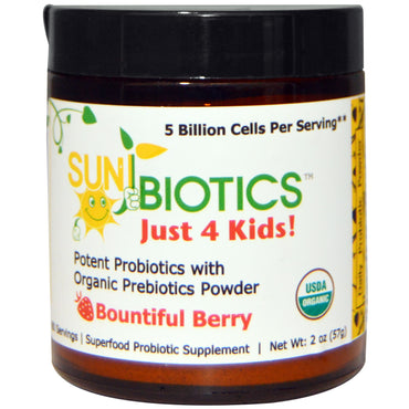 Sunbiotyki, tylko 4 dzieci! Silne probiotyki z proszkiem prebiotyków, Bountiful Berry, 2 uncje (57 g)