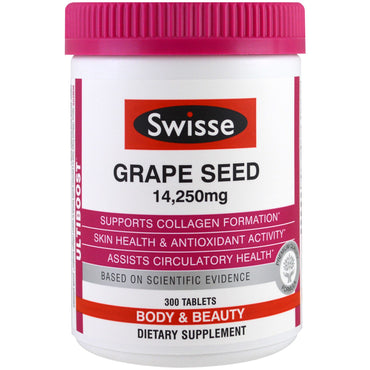 Swisse, Ultiboost, Semilla de uva, Cuerpo y belleza, 14250 mg, 300 tabletas