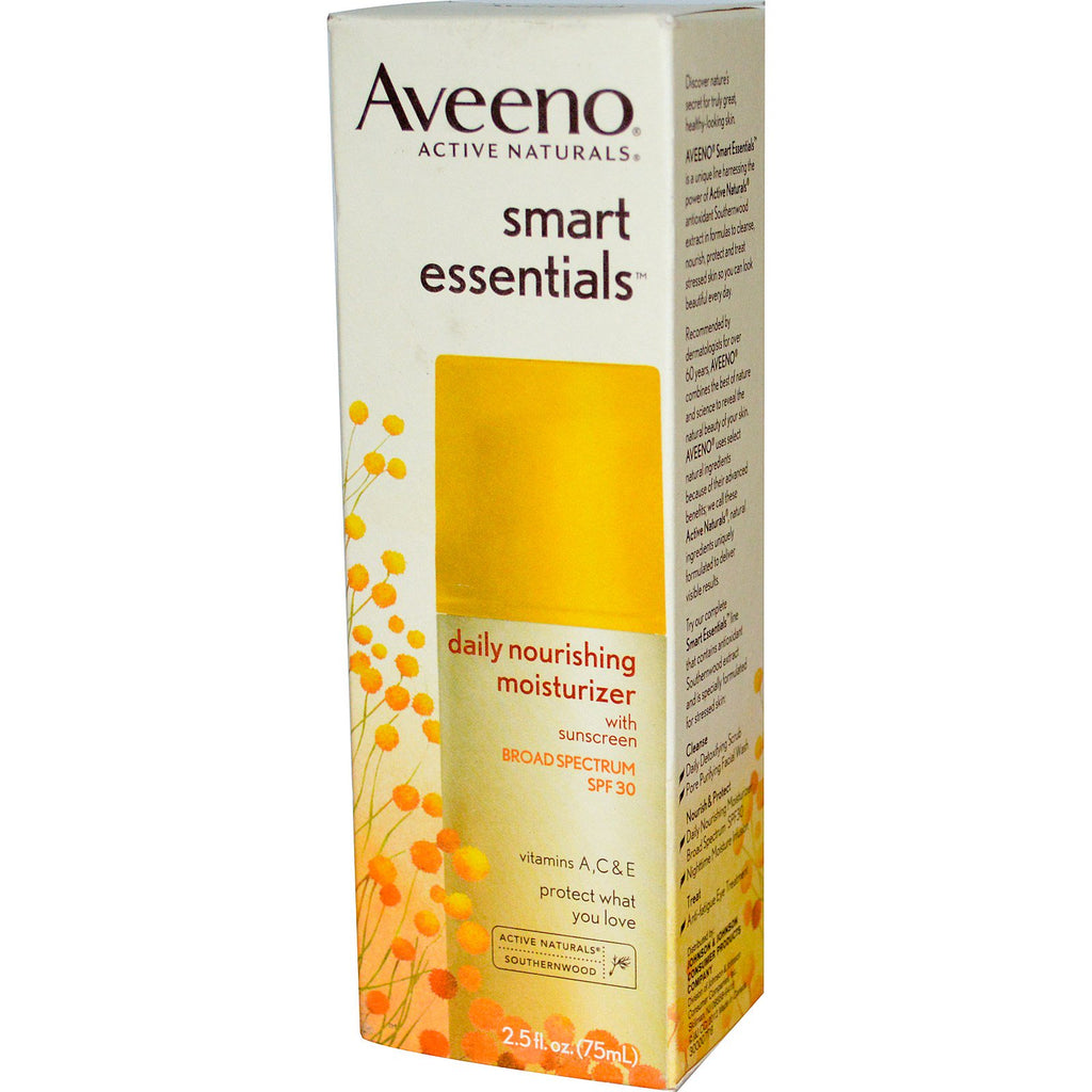 Aveeno, Active Naturals, Smart Essentials, codzienny odżywczy krem ​​nawilżający, SPF 30, 2,5 uncji (75 ml)