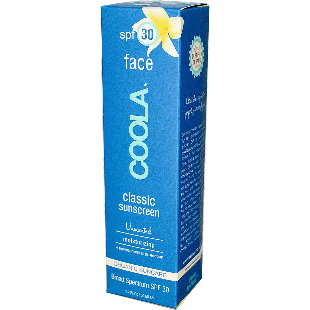 COOLA  Suncare Collection, Face, Classic Sunscreen, SPF 30, Unscented, 1.7 fl oz (50 ml)