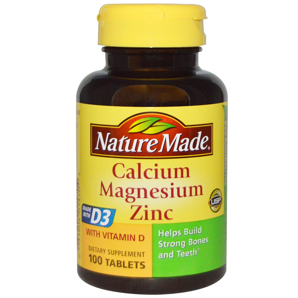 Nature made, calcium magnésium zinc, 100 comprimés