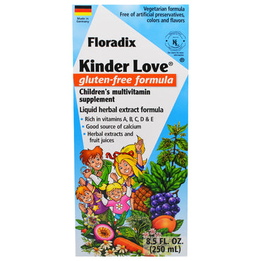 Flora, Floradix، Kinder Love، مكمل متعدد الفيتامينات للأطفال، تركيبة خالية من الغلوتين، 8.5 أونصة سائلة (250 مل)