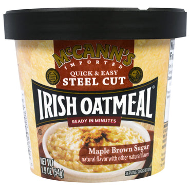 McCann's Irish Oatmeal, corte de acero fácil y rápido, azúcar moreno de arce, 54 g (1,9 oz)