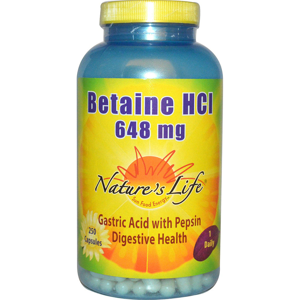 Nature's Life, Betaină HCI, 648 mg, 250 capsule