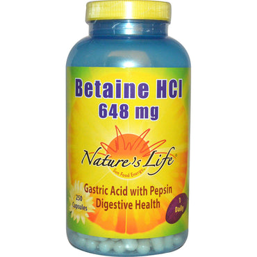 Nature's Life, Betaína HCl, 648 mg, 250 cápsulas
