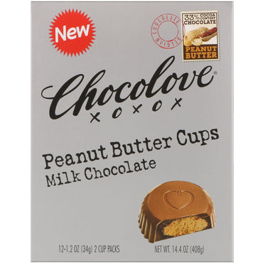 Chocolove, Peanut Butter Cups, Milk Chocolate, 12- 2 Cup Packs, 1.2 oz (34 g) Each