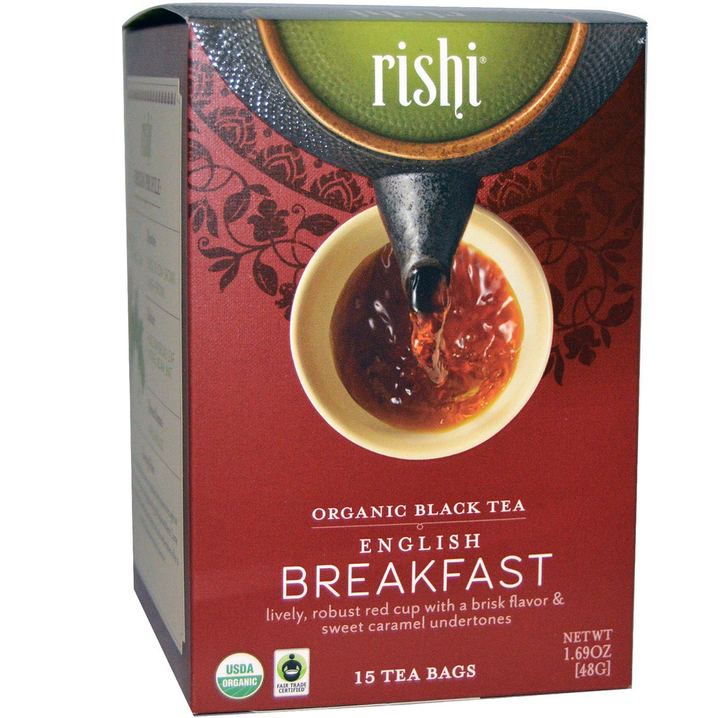 Rishi-te, svart te, engelsk frokost, 15 teposer, 1,69 oz (48 g)