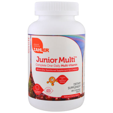 Zahler, Junior Multi، فيتامينات متعددة كاملة مرة واحدة يوميًا، نكهة الكرز الطبيعية، 180 قرصًا قابلاً للمضغ