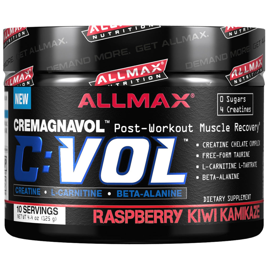 ALLMAX Nutrition, C:VOL, Creatină de calitate profesională + Taurină + Complex L-Carnitină, Zmeură Kiwi Kamikaze, 4,4 oz (125 g)