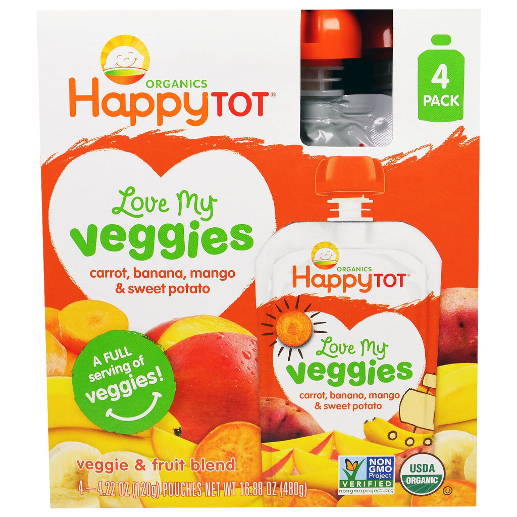 Nurture Inc. (Happy Baby) s Love My Veggies Carrot Banana Mango & Sweet Potato 4 Pouches - 4.22 oz (120 g) Each