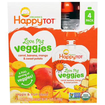 Nurture Inc. (Happy Baby) s Love My Veggies Wortel Banaan Mango & Zoete Aardappel 4 Zakjes - 4,22 oz (120 g) elk