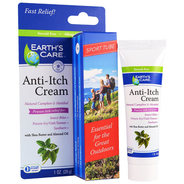 Earth's Care, anti-kløe creme, med sheasmør og mandelolie, sportsrør, 1 oz (28 g)