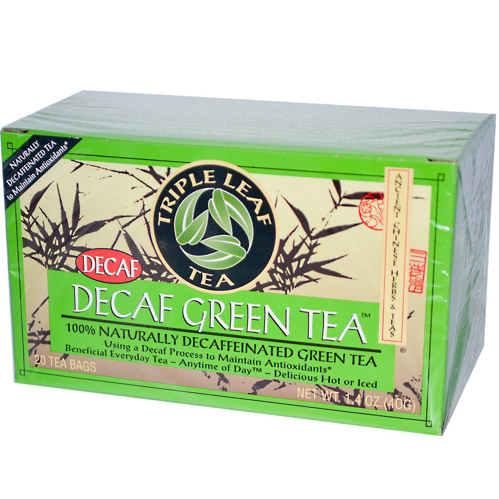 ชา Triple Leaf, ชาเขียว Decaf, ถุงชา 20 ซอง, 1.4 ออนซ์ (40 กรัม)