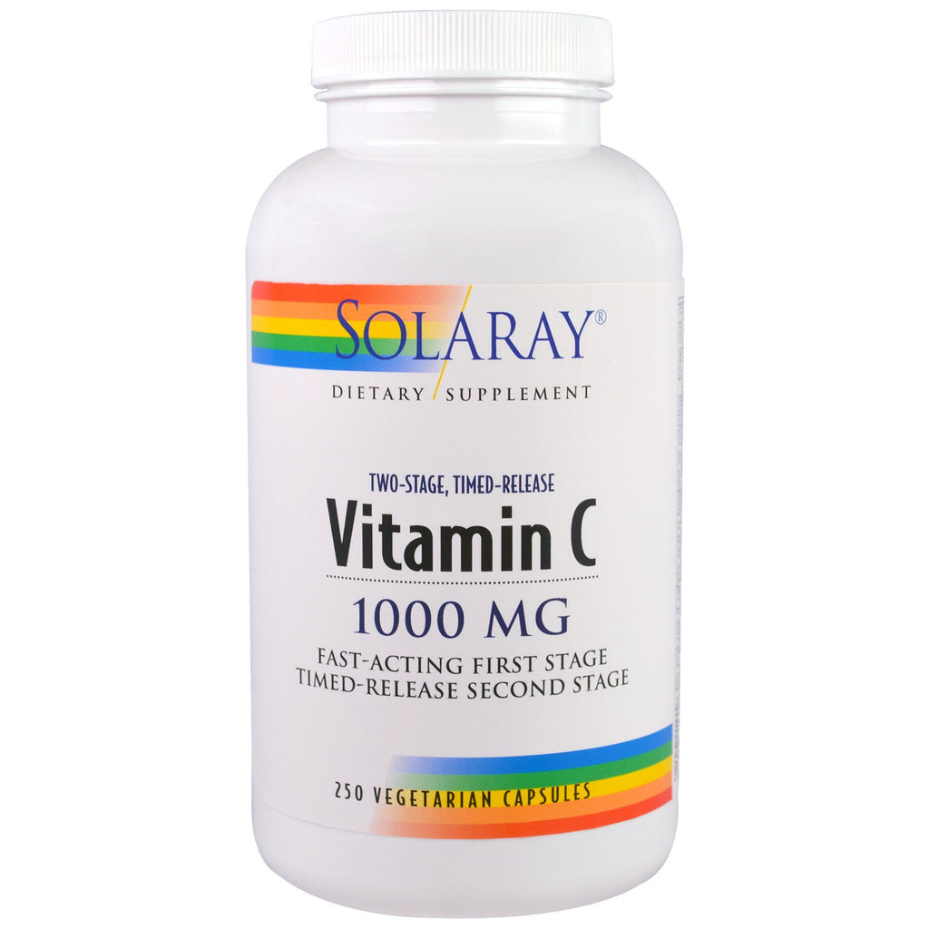 Solaray, Vitamina C, Liberação Temporizada em Dois Estágios, 1.000 mg, 250 Cápsulas Vegetarianas