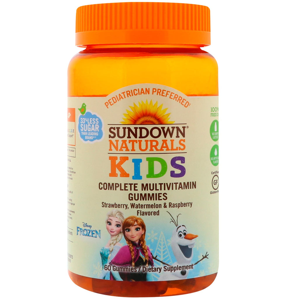 Sundown naturals barn, komplette multivitamingummier, disney frozen, jordbær, vannmelon og bringebærsmak, 60 gummier