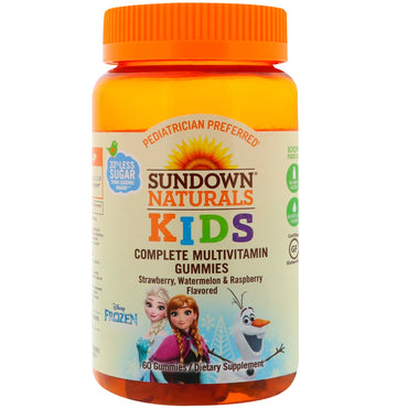Sundown Naturals Kids, komplette Multivitamin-Fruchtgummis, Disney Frozen, Erdbeer-, Wassermelonen- und Himbeergeschmack, 60 Fruchtgummis
