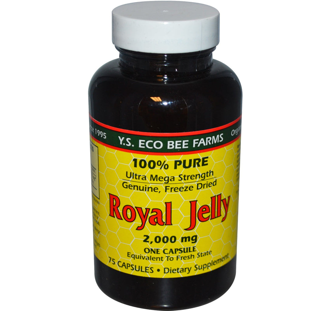 YS Eco Bee Farms, Royal Jelly, 100 % ren, 2000 mg, 75 kapsler