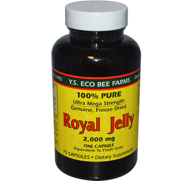 YS Eco Bee Farms, Royal Jelly, 100 % ren, 2.000 mg, 75 kapsler