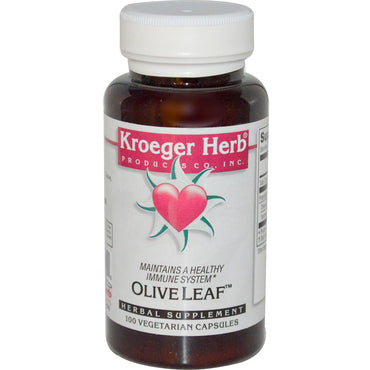 Kroeger Herb Co, hoja de olivo, 100 cápsulas vegetales
