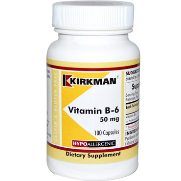 Kirkman Labs, Vitamine B-6, 50 mg, 100 capsules