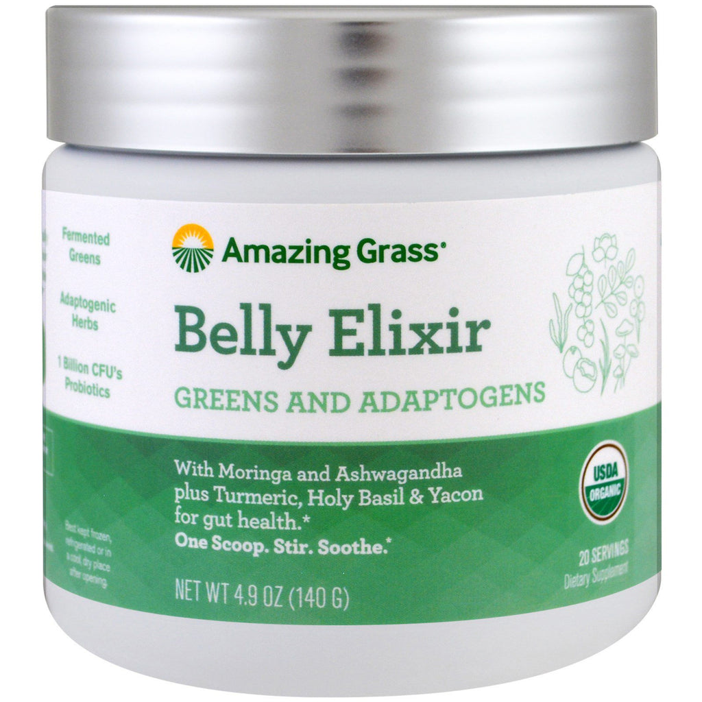 Amazing Grass, Belly Elixir, Greens และ Adaptogens, 4.9 ออนซ์ (140 กรัม)