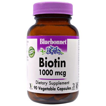 Bluebonnet Nutrition, Biotina, 1.000 mcg, 90 Cápsulas Vegetais