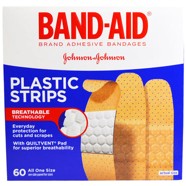 Band-aid, bandagens adesivas, tiras plásticas, 60 bandagens