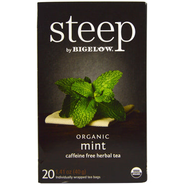 Bigelow, Steep,  Mint Herbal Tea, Caffeine Free, 20 Tea Bags, 1.41 oz (40 g)