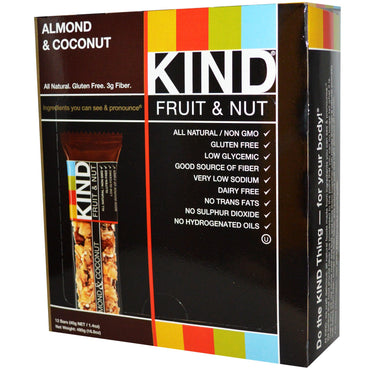 KIND Bars, ألواح الفاكهة والمكسرات، اللوز وجوز الهند، 12 قطعة، 1.4 أونصة (40 جم) لكل قطعة