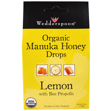 Wedderspoon, 마누카 허니 드롭, 꿀벌 프로폴리스가 함유된 레몬, 120g(4oz)