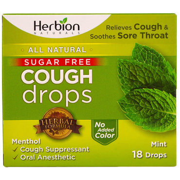 Herbion, pastilhas para tosse, sem açúcar, hortelã, 18 gotas