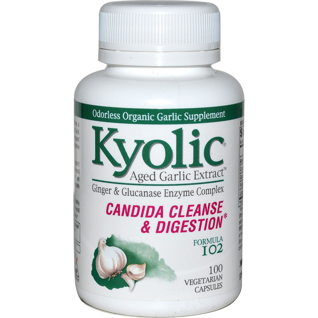 Wakunaga - Kyolic, Aged Garlic Extract, Candida Cleanse & Digestion, Formula 102, 100 Vegetarian Caps