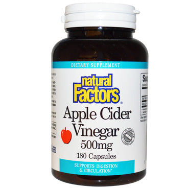 Natural Factors, oțet de mere, 500 mg, 180 capsule
