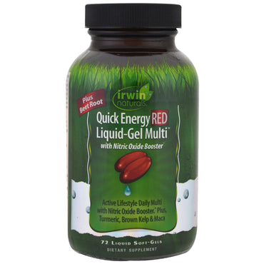 Irwin Naturals, Gel líquido rojo Quick Energy Multi, 72 cápsulas blandas líquidas