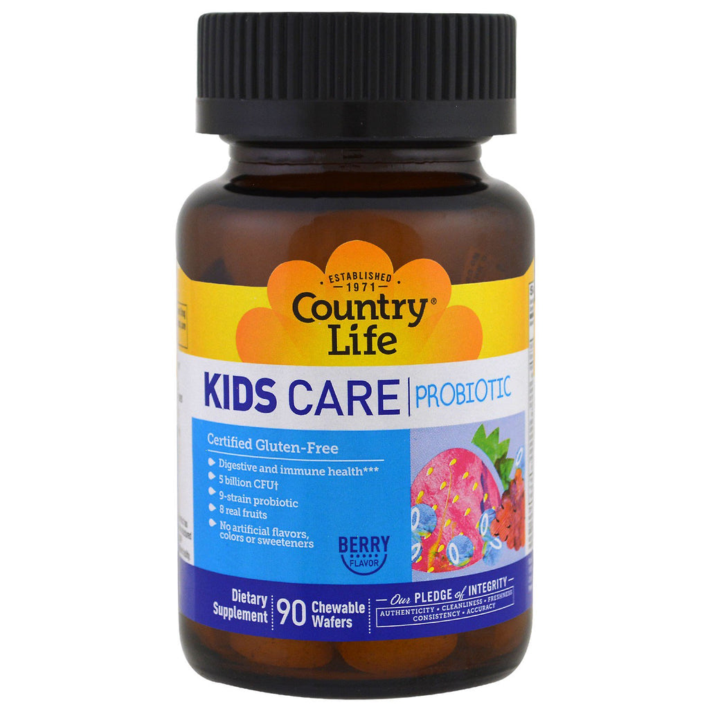 Country Life, Kids Care Probiotic, Berry Flavor, 90 Chewable Wafers