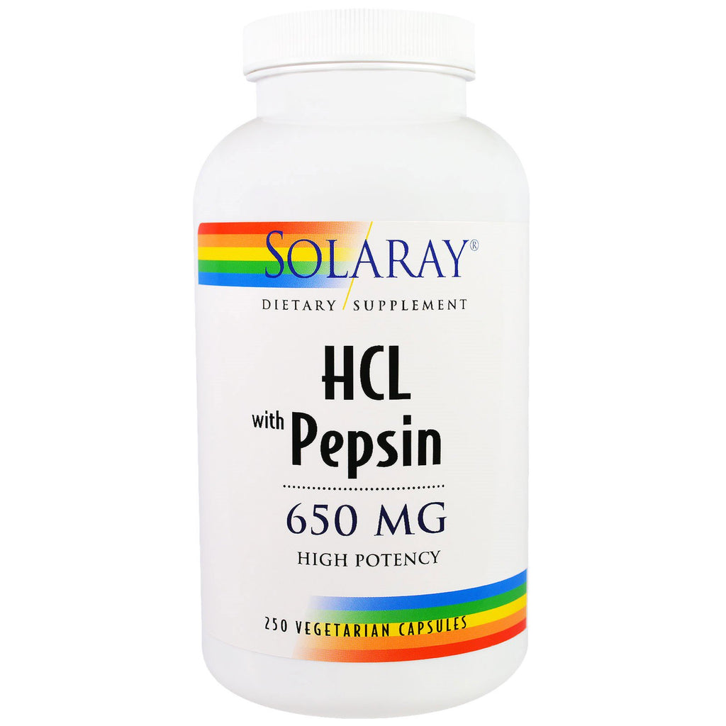 Solaray, HCL z pepsyną, 650 mg, 250 Kapsułek Wegetariańskich