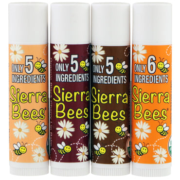 Sierra Bees, balsamuri de buze, pachet variat, pachet de 4, 0,15 oz (4,25 g) fiecare