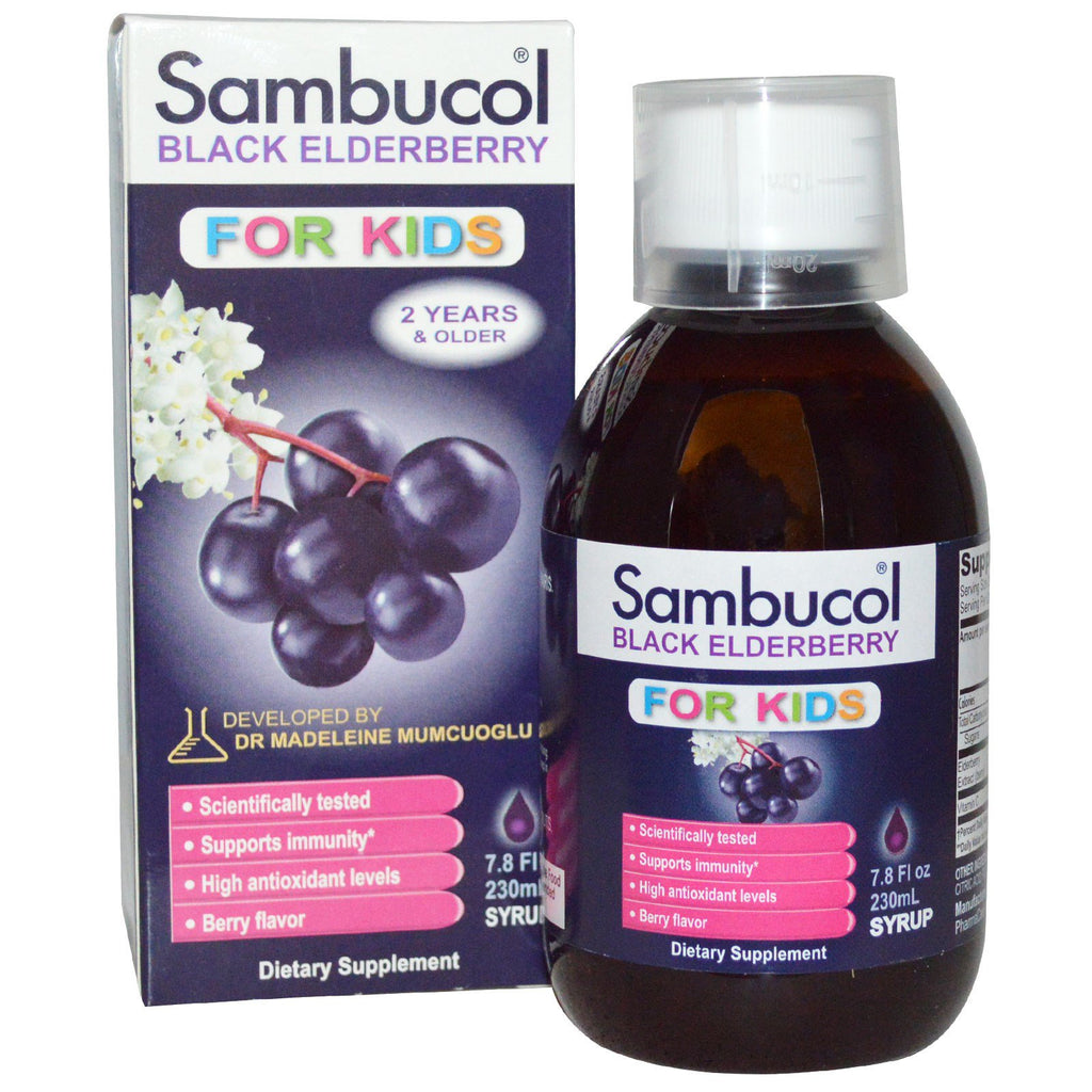 Sambucol, svart hyllebær, for barn sirup, bærsmak, 7,8 fl oz (230 ml)