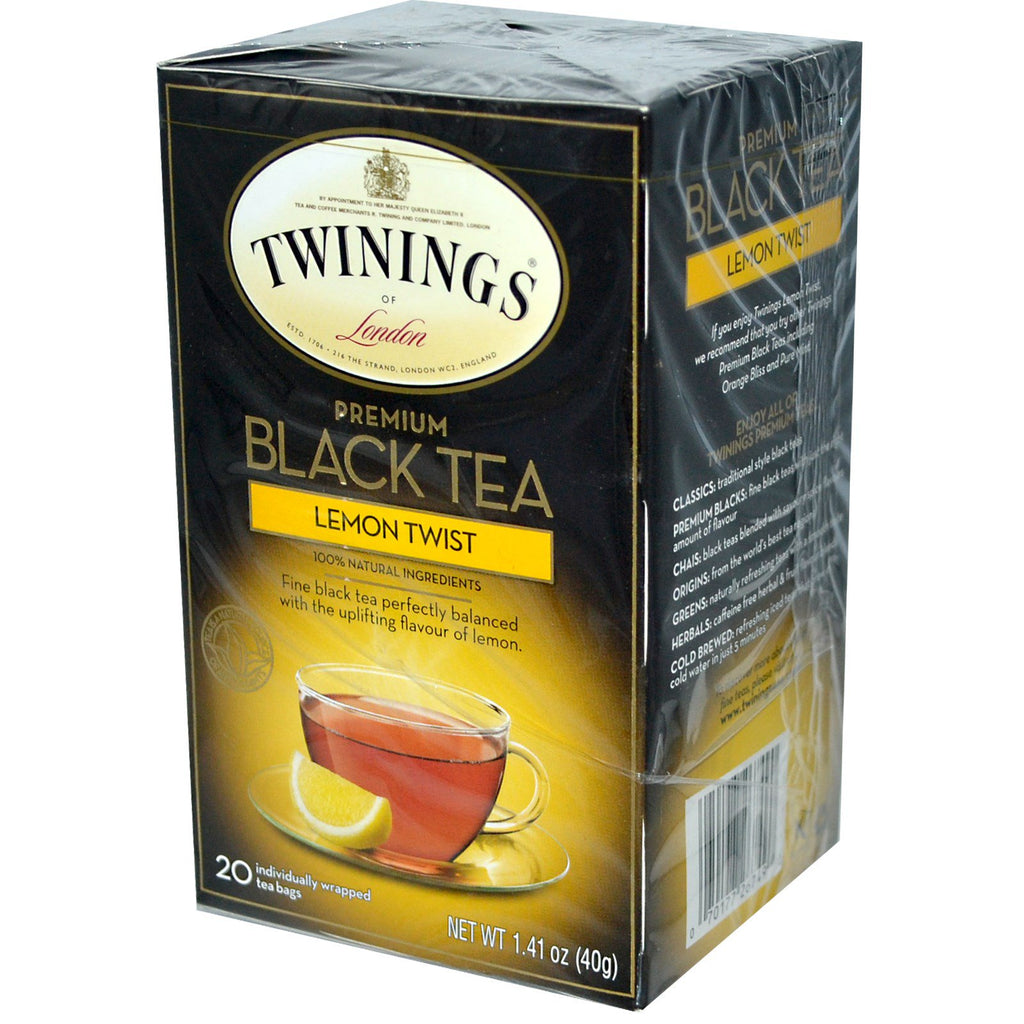 Twinings, תה שחור פרימיום, לימון טוויסט, 20 שקיות תה, 1.41 אונקיות (40 גרם)