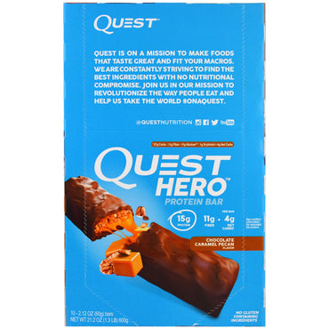 Quest Nutrition Hero Protein Bar Chocolat Caramel Noix de pécan 10 barres 2,12 oz (60 g) chacune