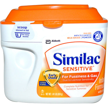 Similac, Sensitive, fórmula infantil con hierro, desde el nacimiento hasta los 12 meses, 1,41 lb (638 g)