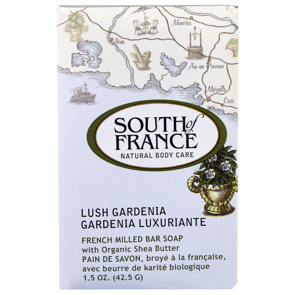 South of France, قطعة صابون فرنسية مطحونة مع زبدة الشيا، الغاردينيا الغنية، 1.5 أونصة (42.5 جم)