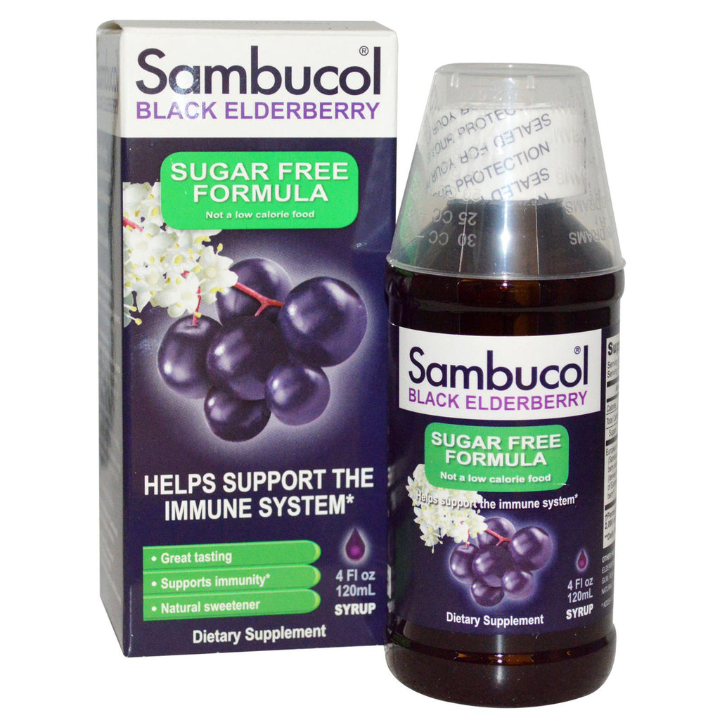Sambucol, svart hyllebær, sukkerfri formelsirup, 4 fl oz (120 ml)