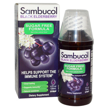 Sambucol, saúco negro, jarabe de fórmula sin azúcar, 4 fl oz (120 ml)