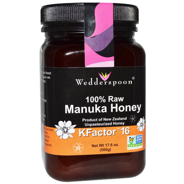 Wedderspoon, 100 % miel de Manuka brut, KFactor 16, 17,6 oz (500 g)